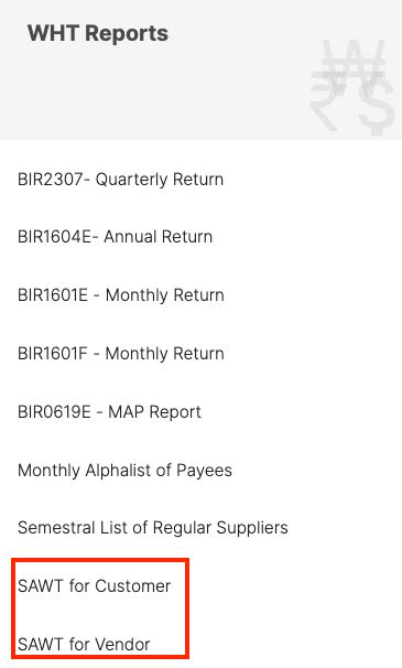 Philippines Tax: SAWT for Customer Report and .